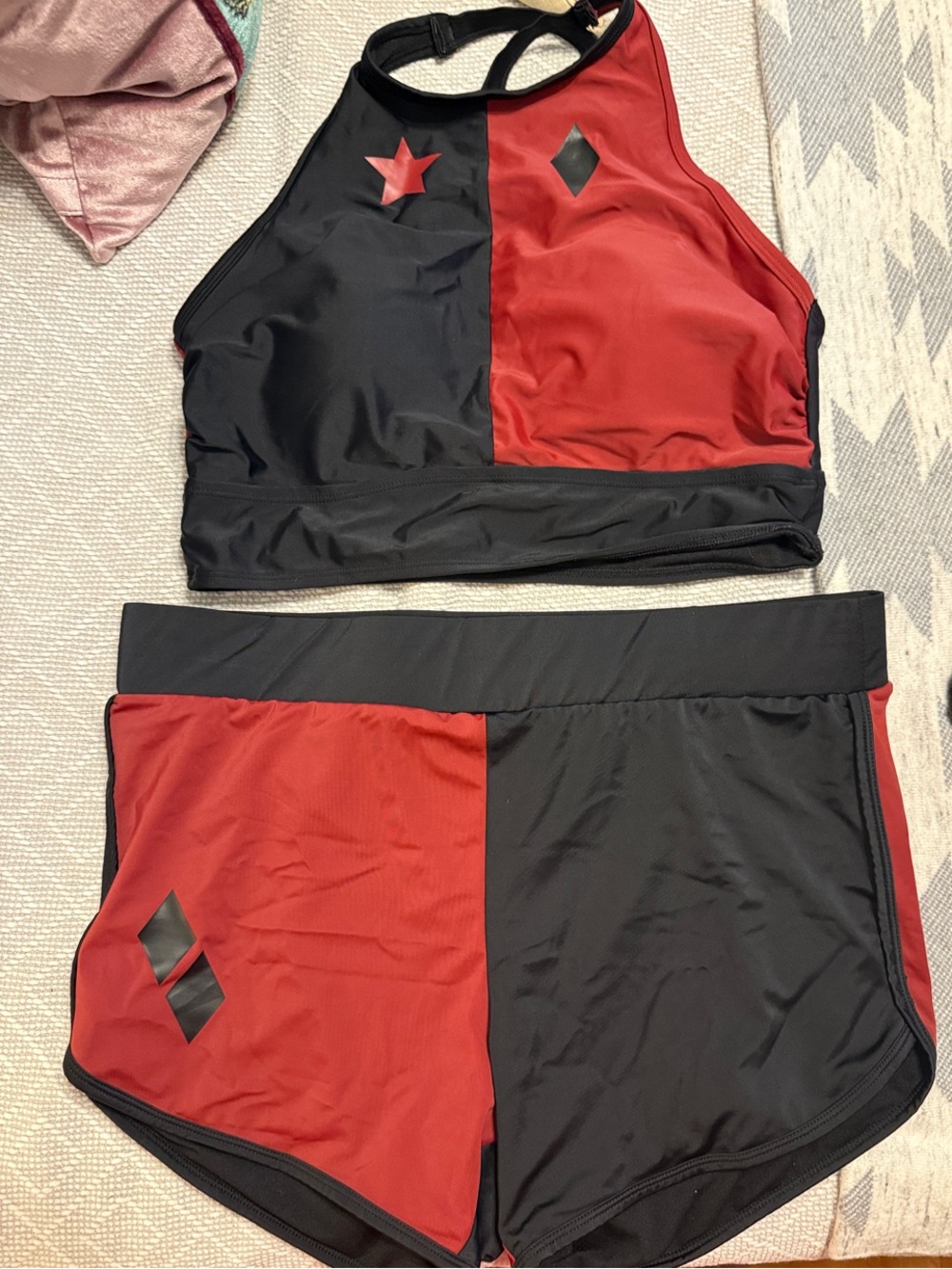 Torrid Harley Quinn Black & Red High-Neck Halter Women's Swim Short Set